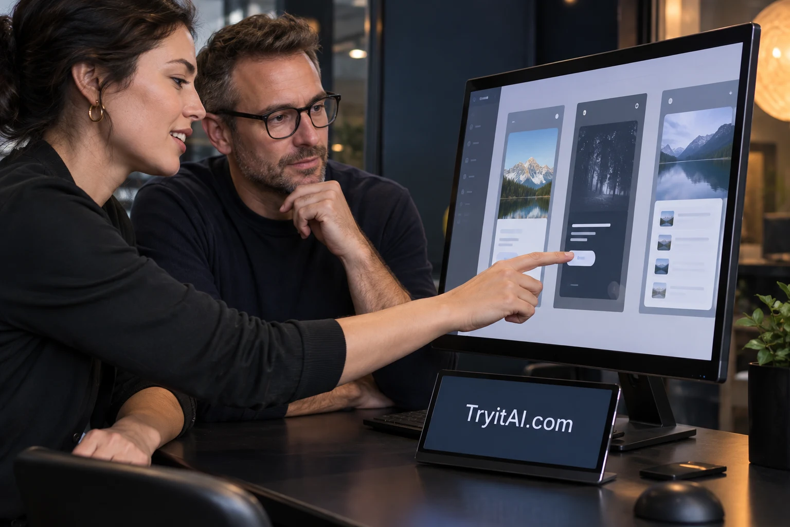 An Interactive AI Demo Studio: people exploring AI software in a practical computer setting.